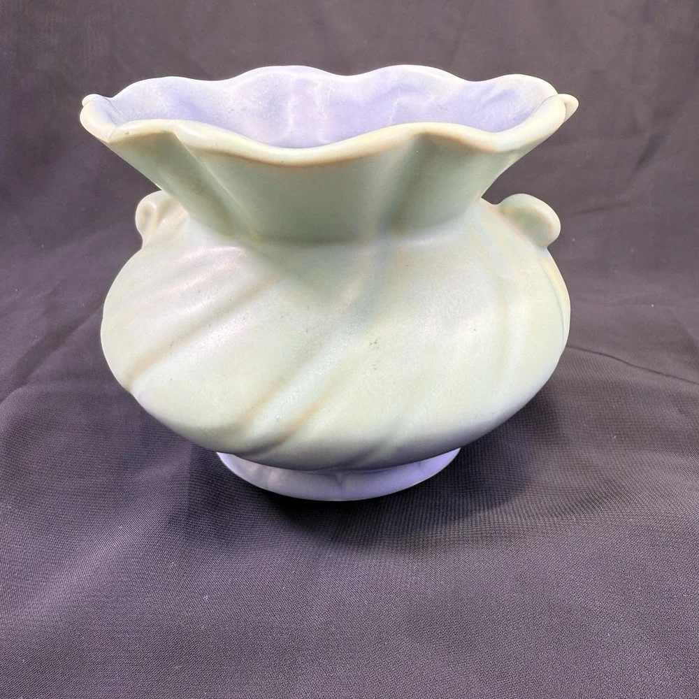 Vintage WELLER Vase Signed Since 1872 Pottery Blue Green Glaze‎ Handles